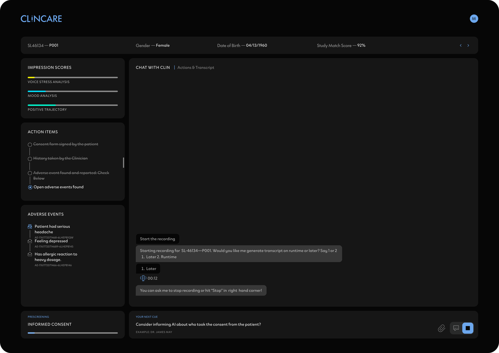 Clin electronic data capture interface